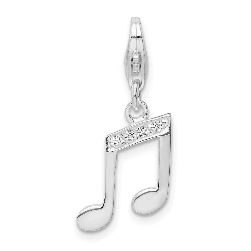 925 Sterling Silver Polished CZ Music Note Lobster Clasp Bracelet Charm